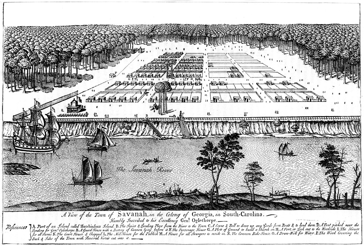 Ansicht der Stadt Savannah, in der Kolonie Georgia, South Carolina, 1741, ca. 1880 von Unbekannt