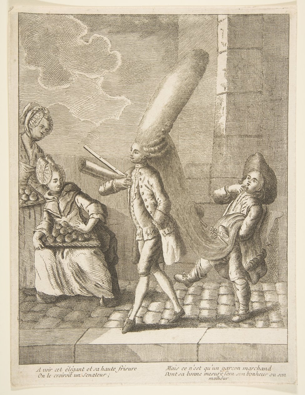 Ein eleganter Herr mit hoher Frisur, Man könnte ihn für einen Senator halten, aber er ist nur ein..., 1720-75 von Unbekannt