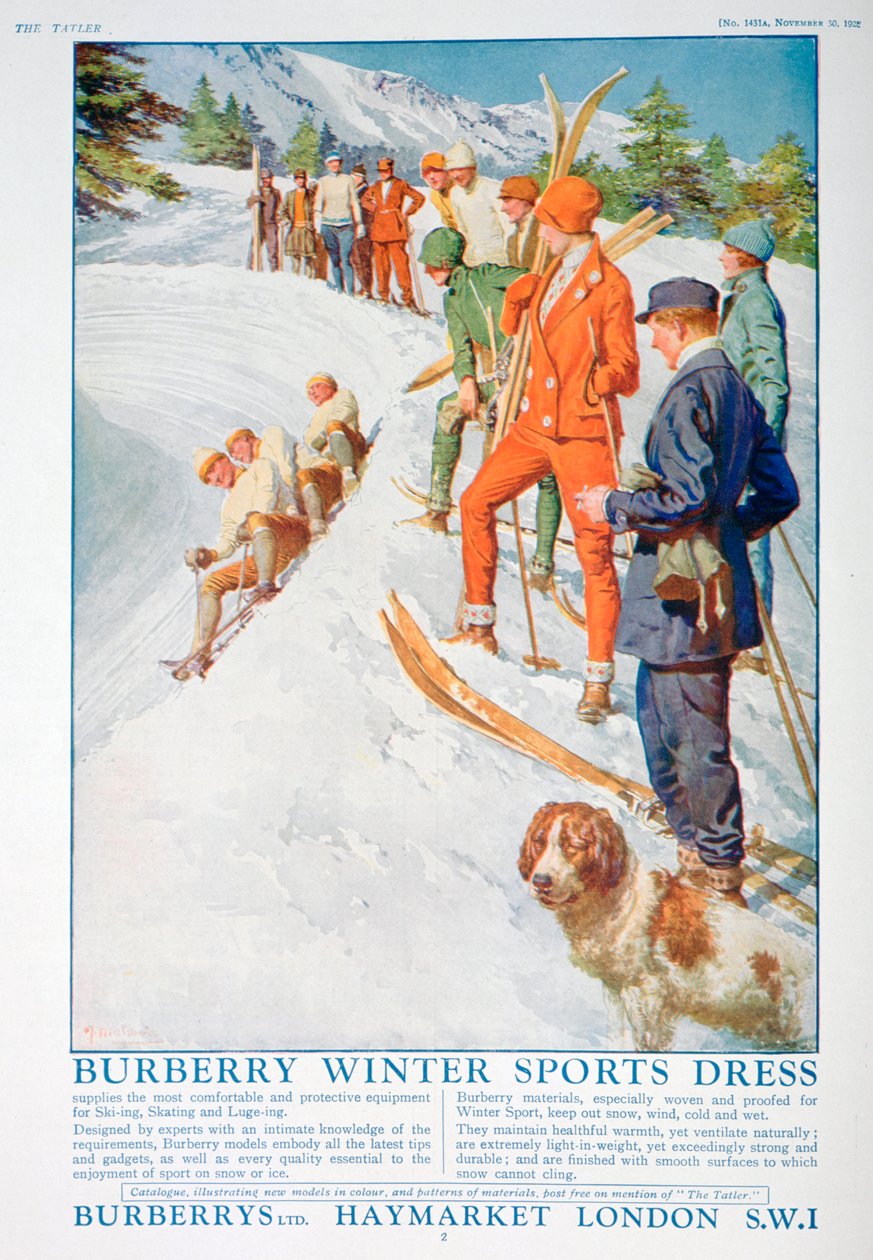 Werbung für Burberry-Wintersportkleidung, 1928 von Unbekannt