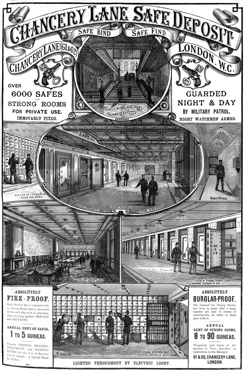 Werbung für Chancery Lane Safe Deposit, London, 1887 von Unbekannt