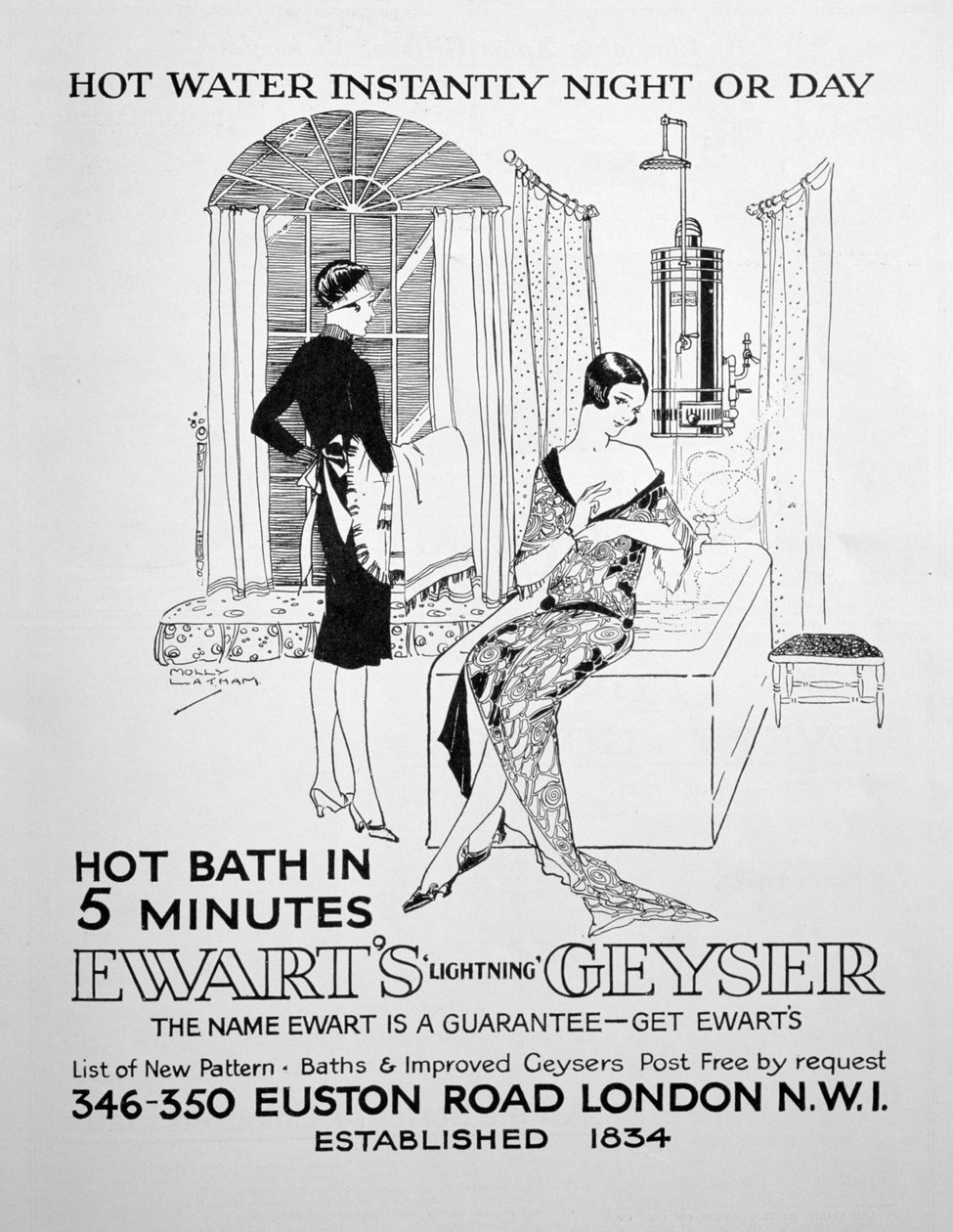 Werbung für Ewarts Geyser für heißes Wasser, 1928 von Unbekannt