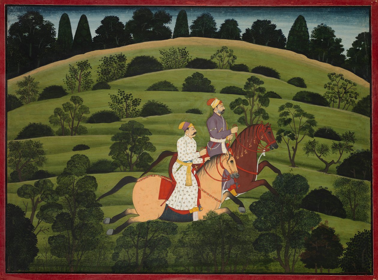 Akrura reitet nach Dwarka, Seite aus dem großen Basohli Bhagavata Purana, um 1760-1765 von Unbekannt