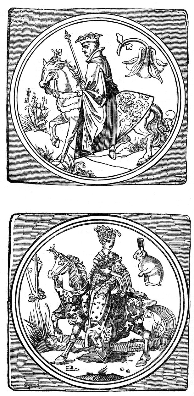 Alte Spielkarten: König und Königin, 1833 von Unbekannt