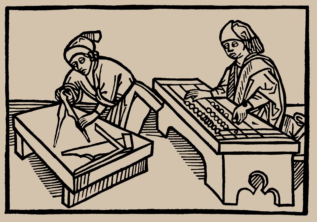 Arithmetik und Geometrie. Aus Speculum Vitae Humanae von Rodericus Zamorensis, 1479 von Unbekannt