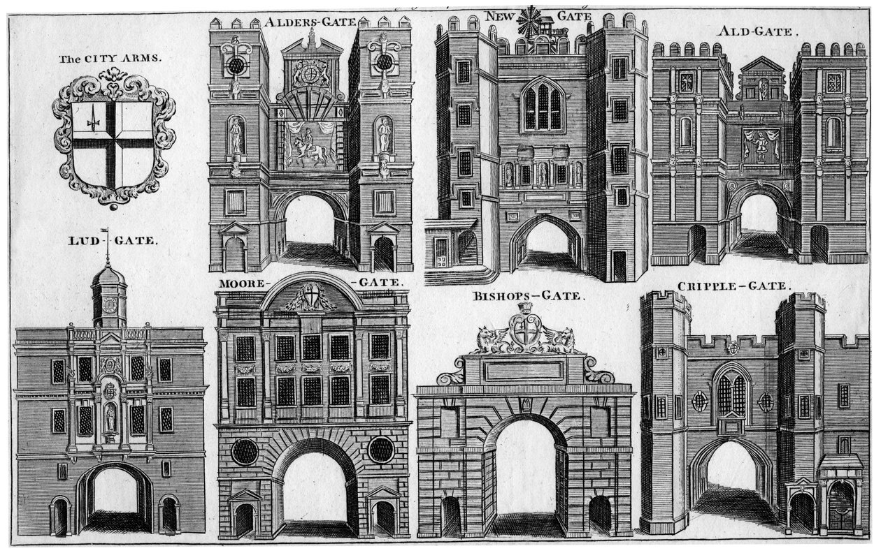 Wappen und Tore der Stadt London, um 1650, 19. Jahrhundert von Unbekannt