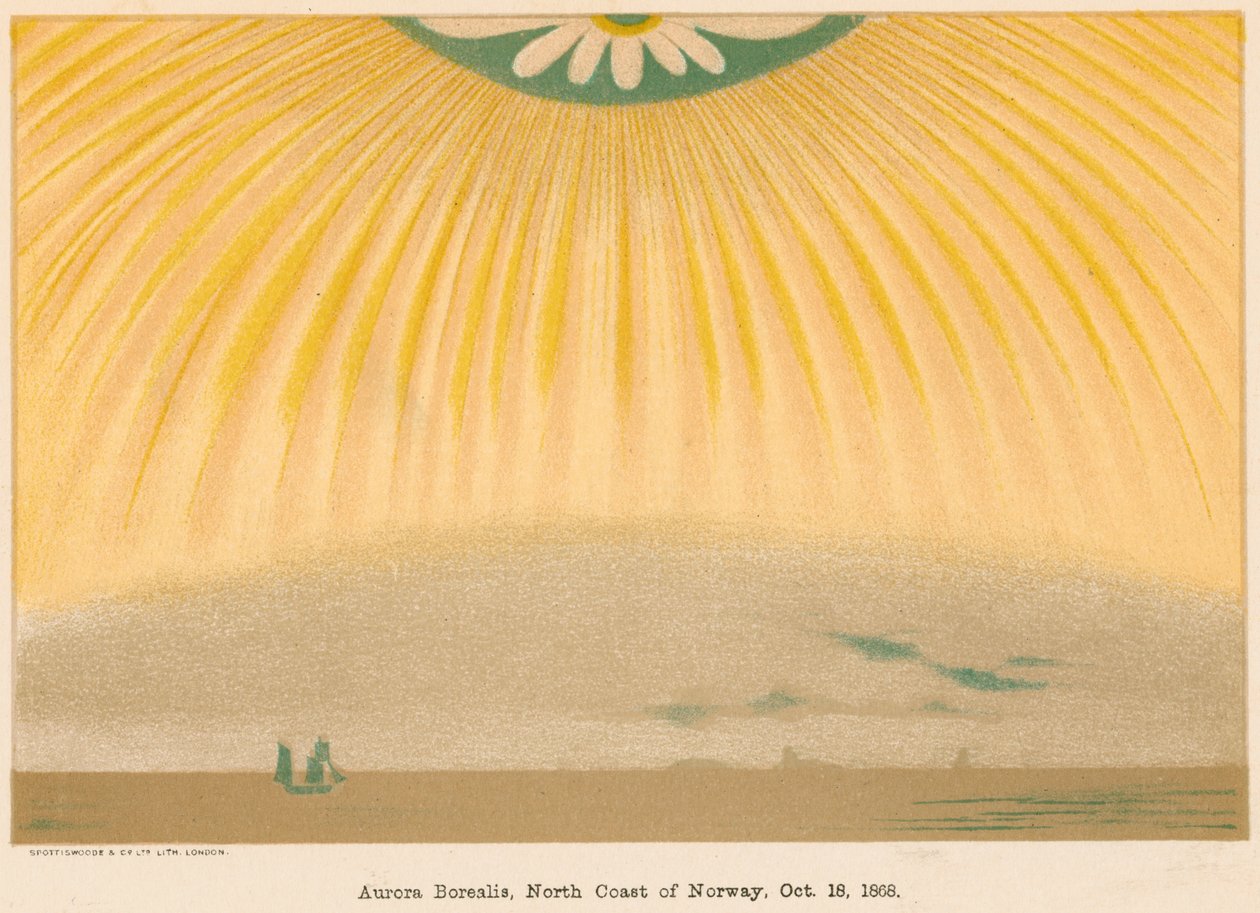 Aurora Borealis oder Nordlichter, beobachtet von Nordnorwegen (10. Oktober 1868, 1906) von Unbekannt