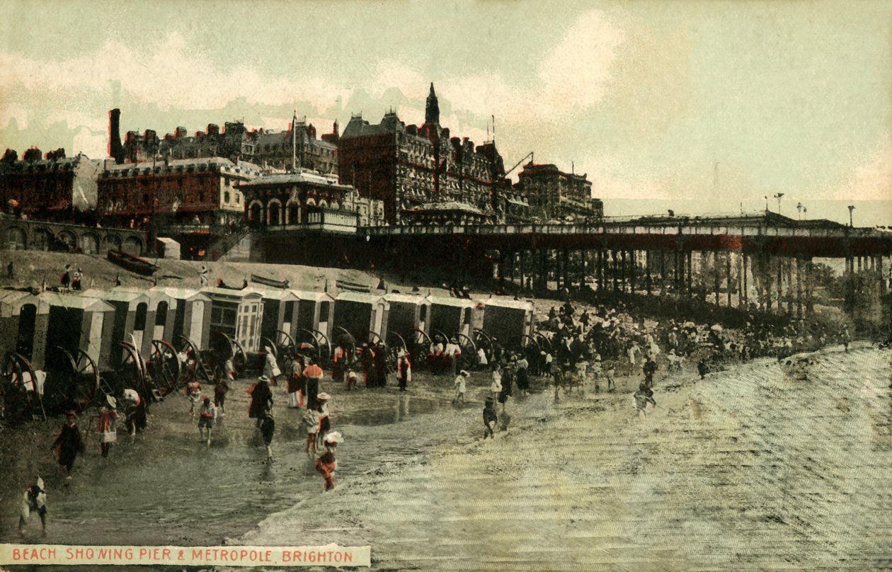 Strand mit Pier & Metropole, Brighton, spätes 19.-frühes 20. Jahrhundert von Unbekannt