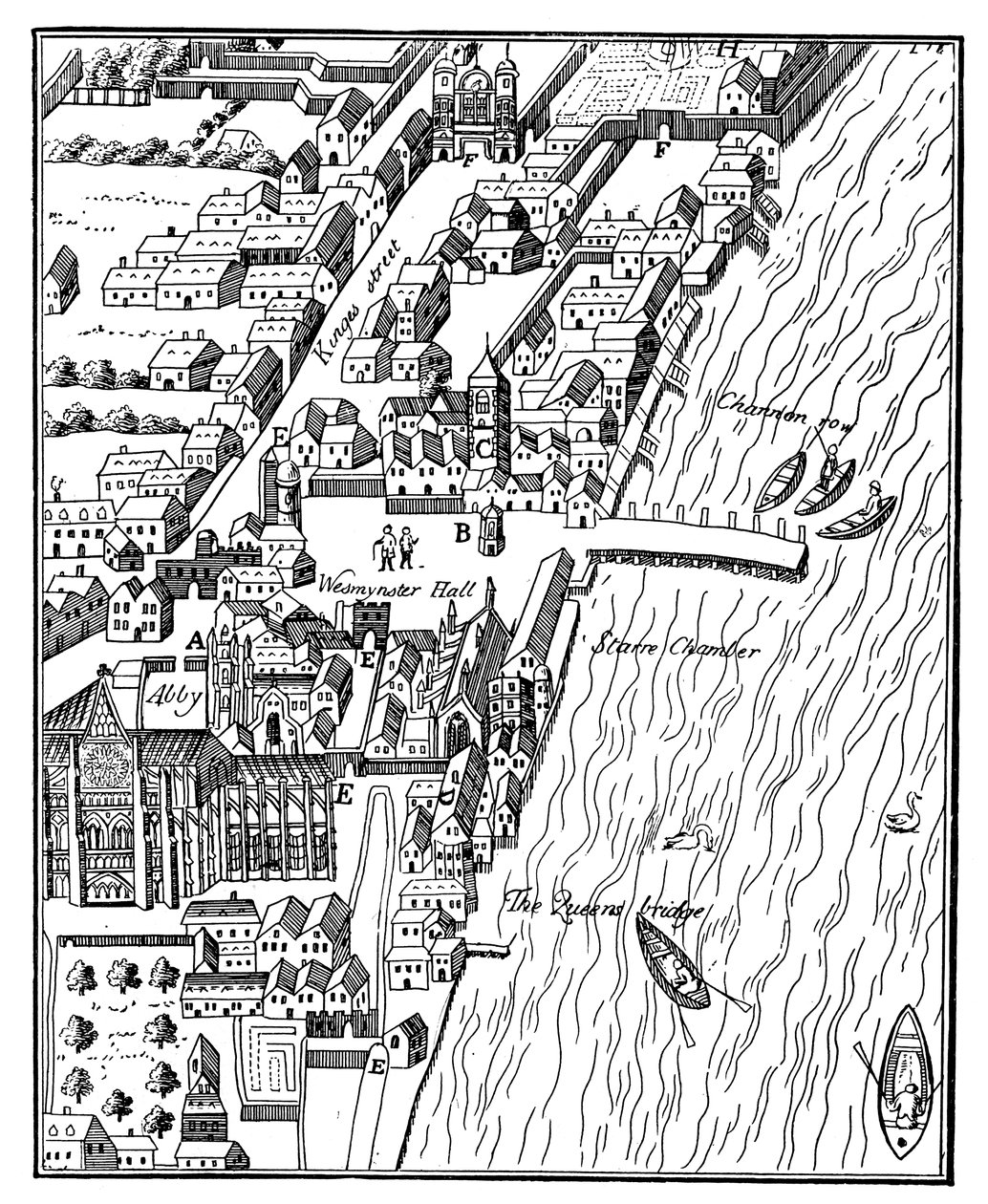 Vogelperspektive des Palace of Westminster, London, ca. 1560 von Unbekannt