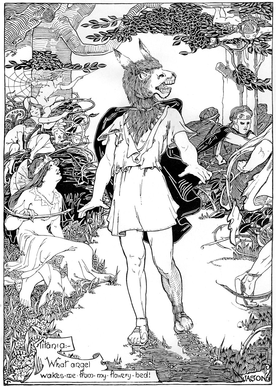 Zettel in einer Szene aus William Shakespeares Ein Sommernachtstraum, 1898 von Unbekannt