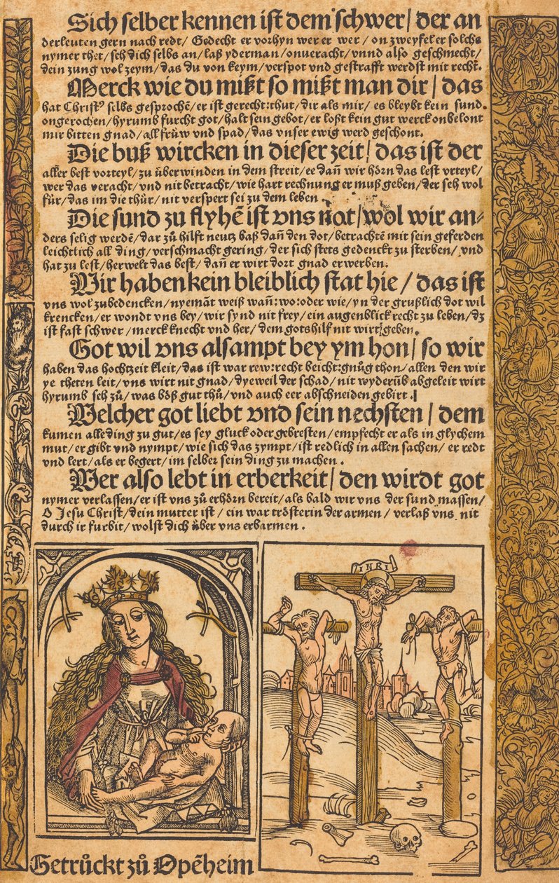 Flugblatt mit zwei Szenen aus dem Leben Christi und grotesken Rändern, um 1475-1500 von Unbekannt
