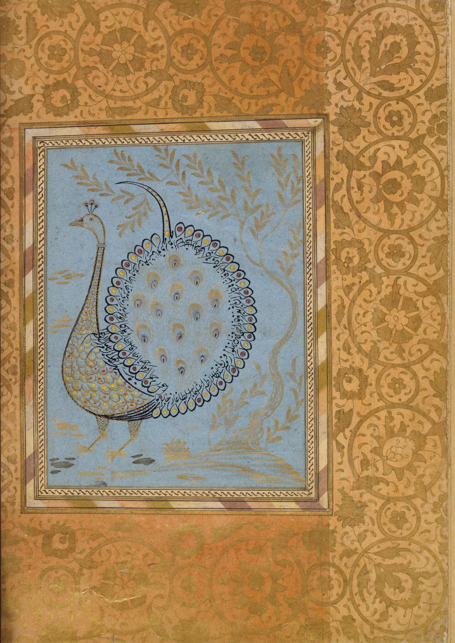 Kalligraphische Komposition in Form eines Pfaus, Folio aus dem Bellini-Album, ca. 1600 von Unbekannt