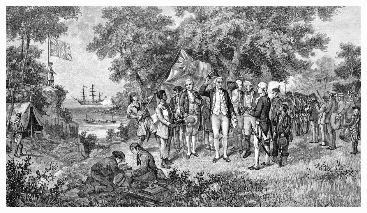 Kapitän Cook beansprucht Botany Bay, New South Wales, Australien, 1770, 1886 von Unbekannt