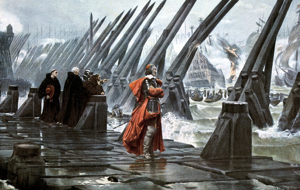 Kardinal Richelieu bei der Belagerung von La Rochelle, 1628, frühes 20. Jahrhundert von Unbekannt