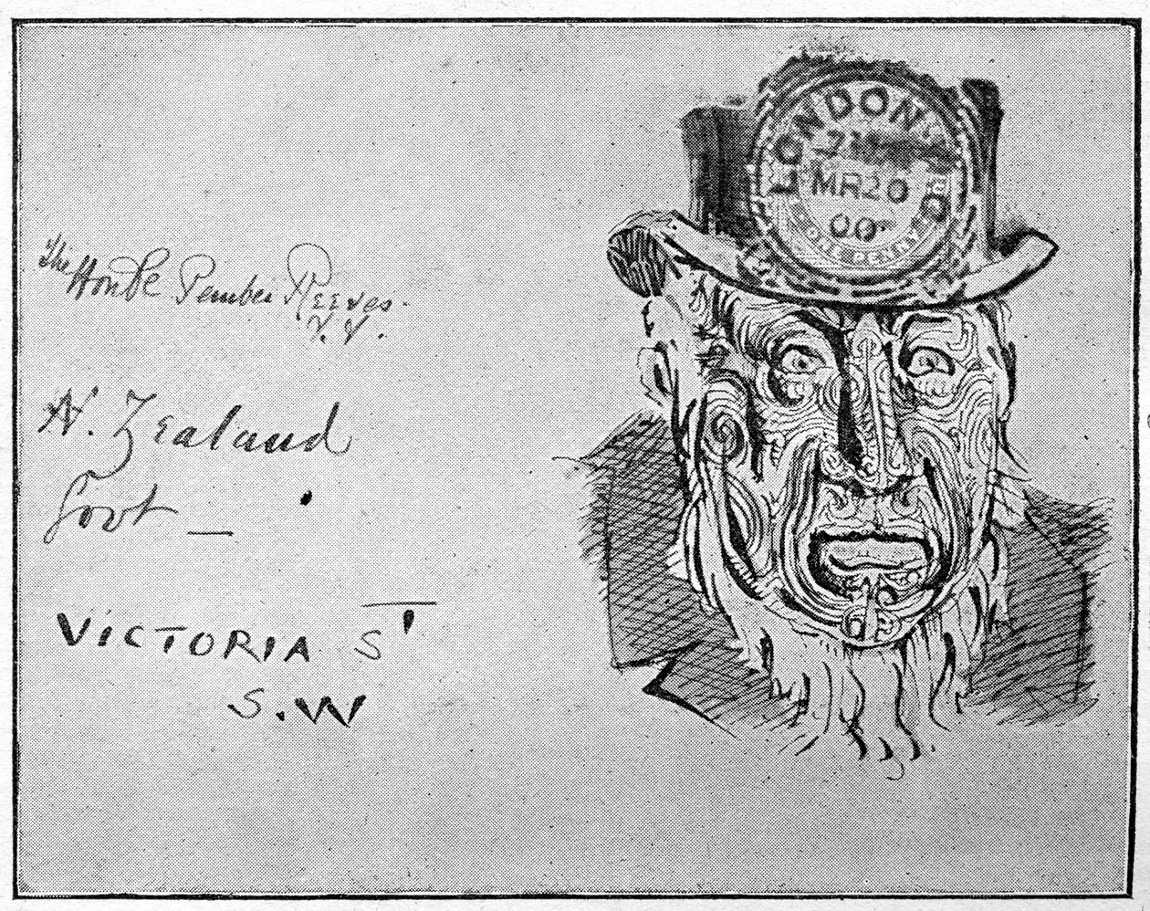 Karikatur, die den Burenführer Paul Kruger als Maori darstellt, 1900 von Unbekannt
