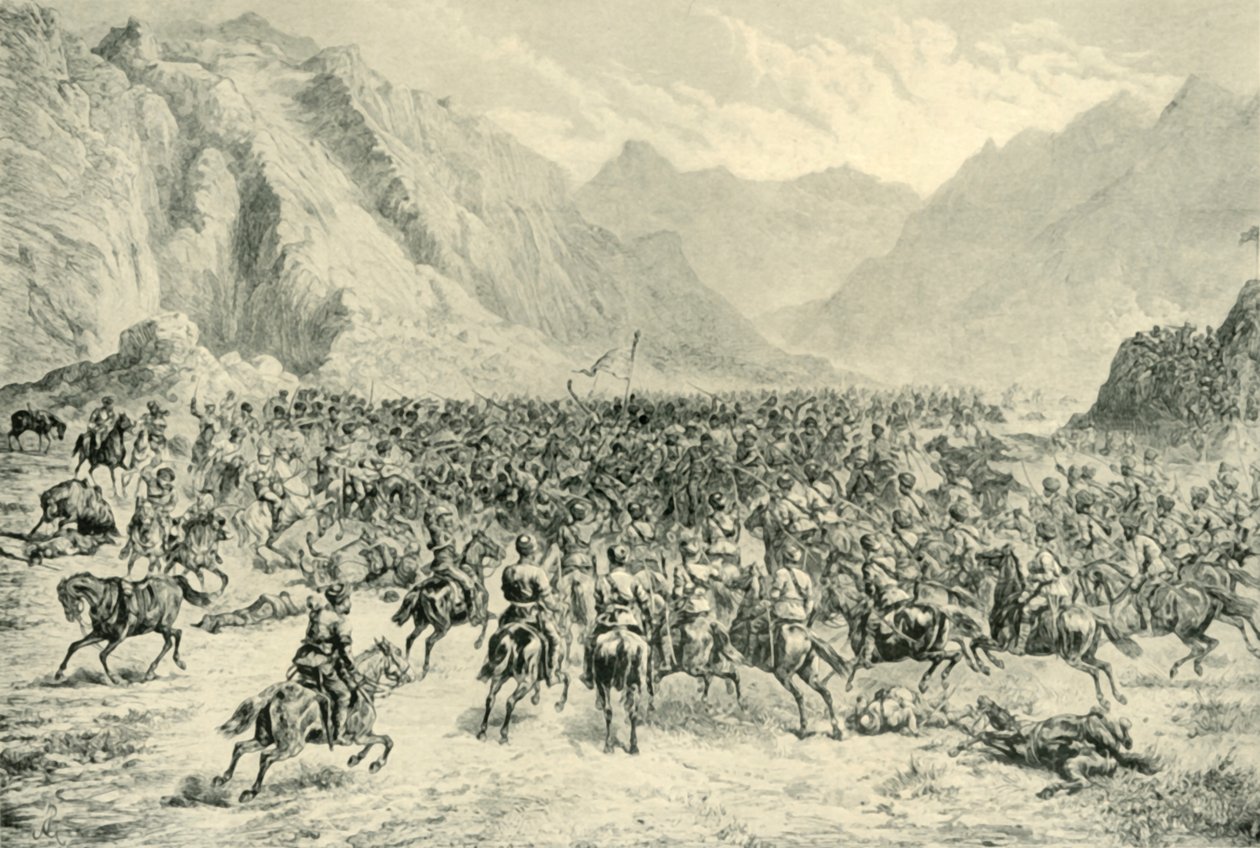 Angriff der Punjab-Kavallerie in der zweiten Aktion bei Charasia, am 24. April 1880, 1901 von Unbekannt