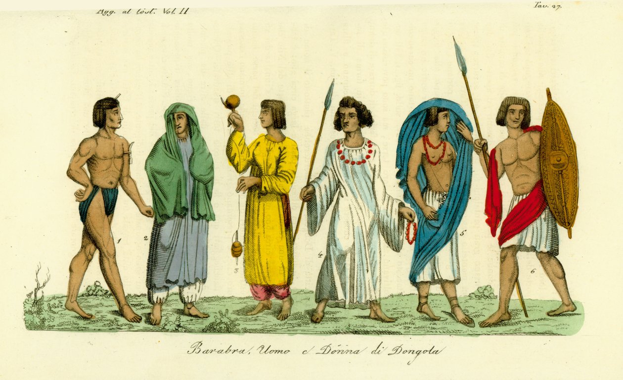 Kostüme von Männern und Frauen des nubischen Volkes (Barabra) von Dongola (Dunqulah) von Unbekannt