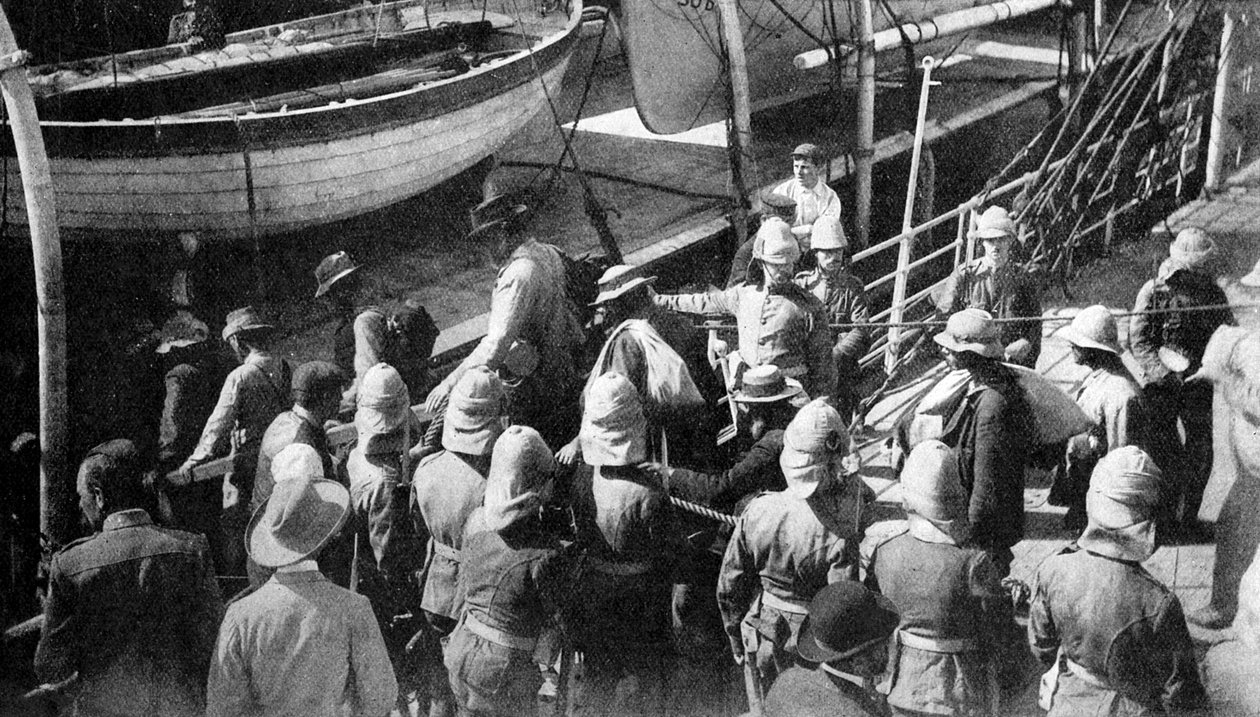 Cronjes gefangene Krieger, die Docks, Paardeberg, Südafrika, 1900 von Unbekannt