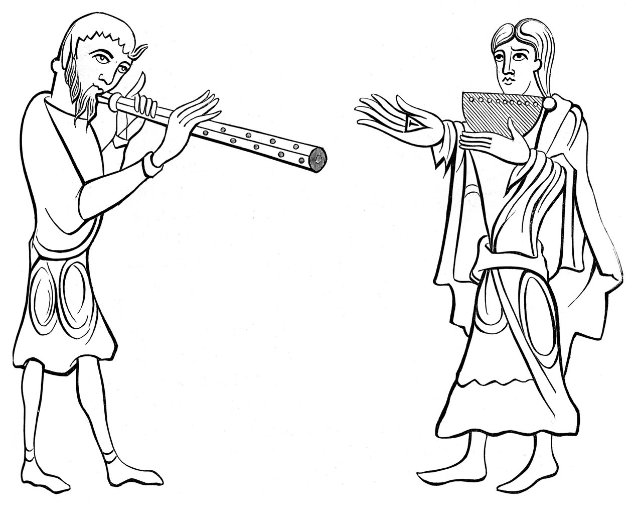 Doppelflöte und Neunloch-Syrinx-Flöte, 11. Jahrhundert, 1849 von Unbekannt