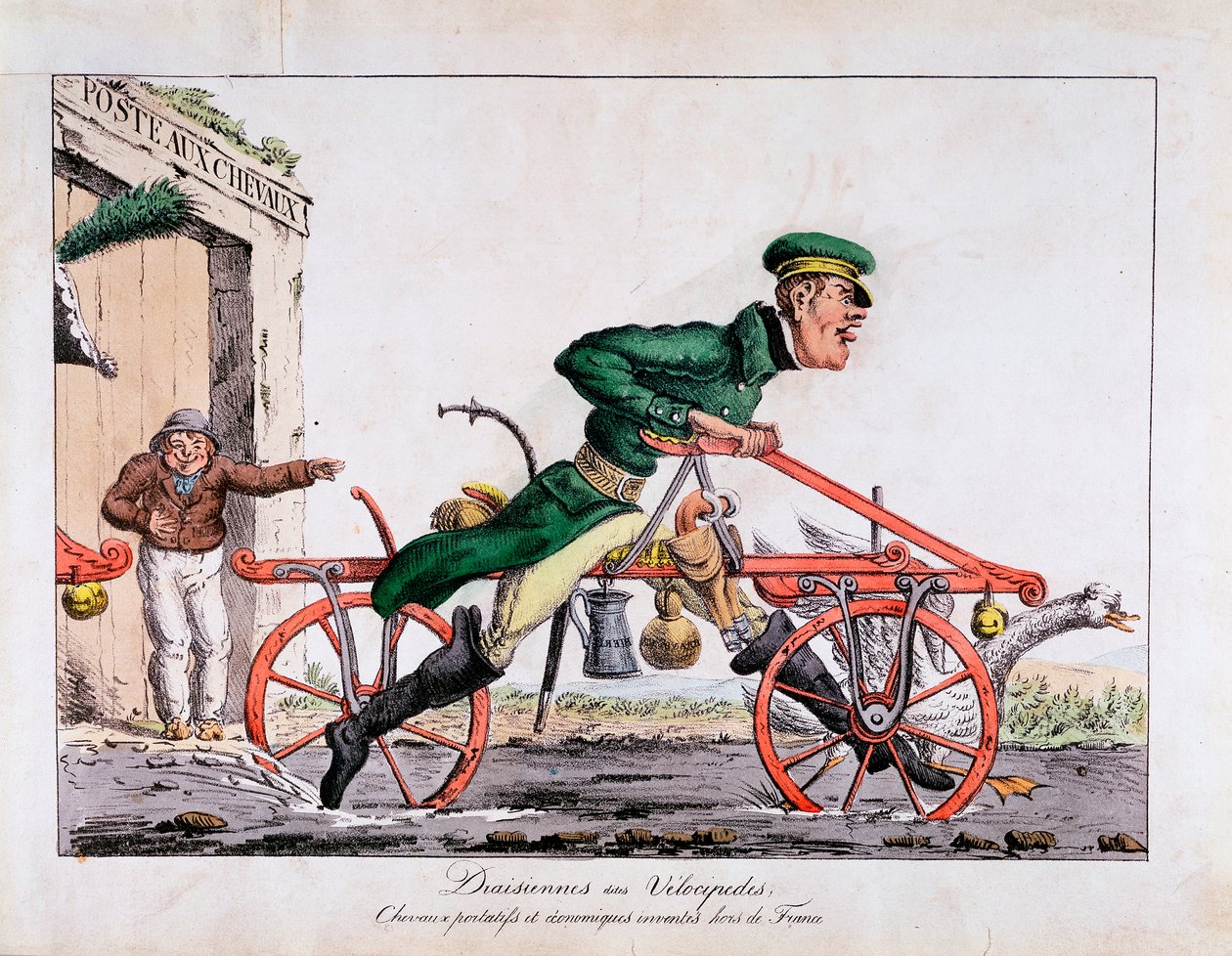 Draisienne oder Veloziped ersetzt Pferde im französischen Postdienst, 1818 von Unbekannt