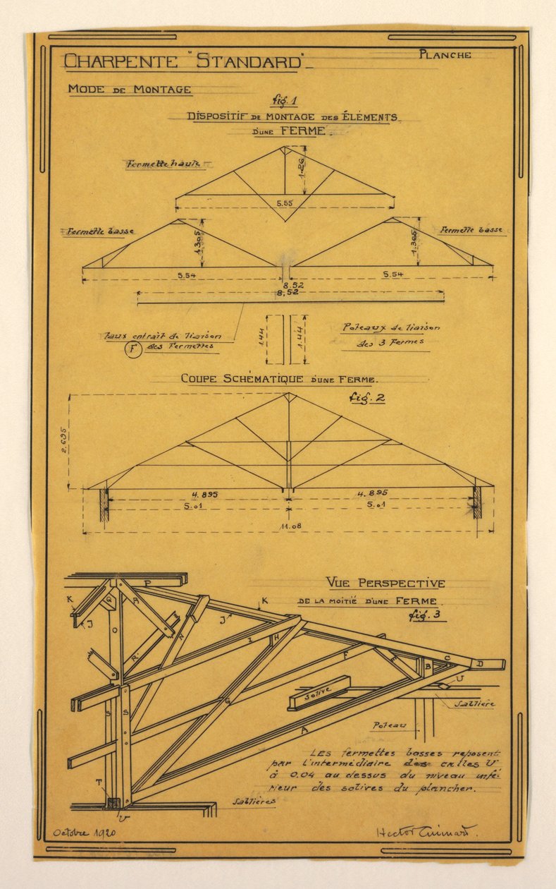 Zeichnung, Entwurf für ein Massenbetriebs-Haus von Hector Guimard, Rahmenkonstruktion von Unbekannt