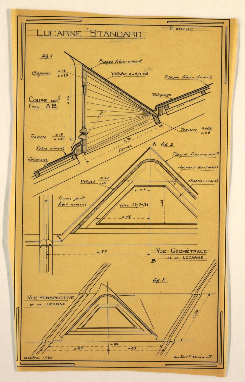 Zeichnung, Entwurf für ein Massenbetriebsgebäude von Hector Guimard, Oberlichtkonstruktion, Oktober 1920 von Unbekannt