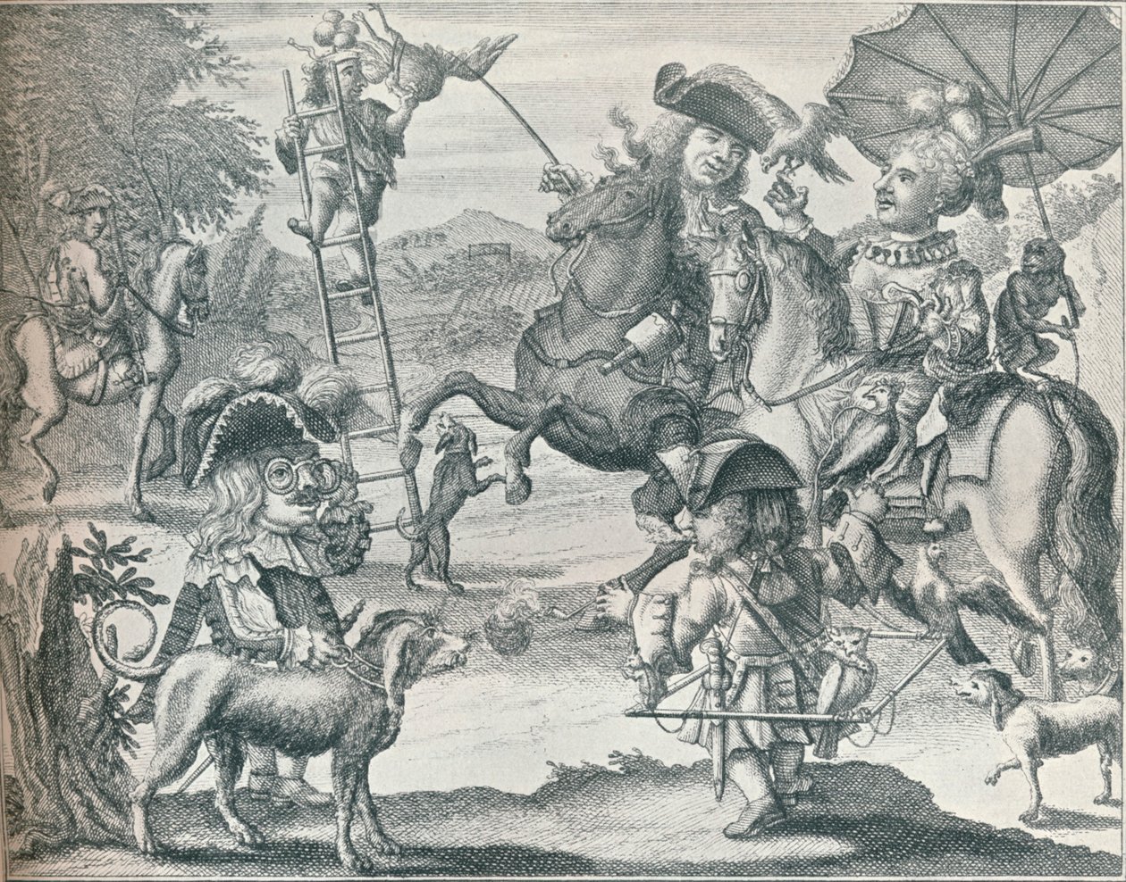 Niederländische Satire auf die Falknerei, um 1716, 1916 von Unbekannt