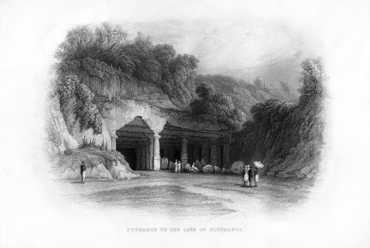 Eingang zu den Elephanta-Höhlen, Bombay, Indien von Unbekannt