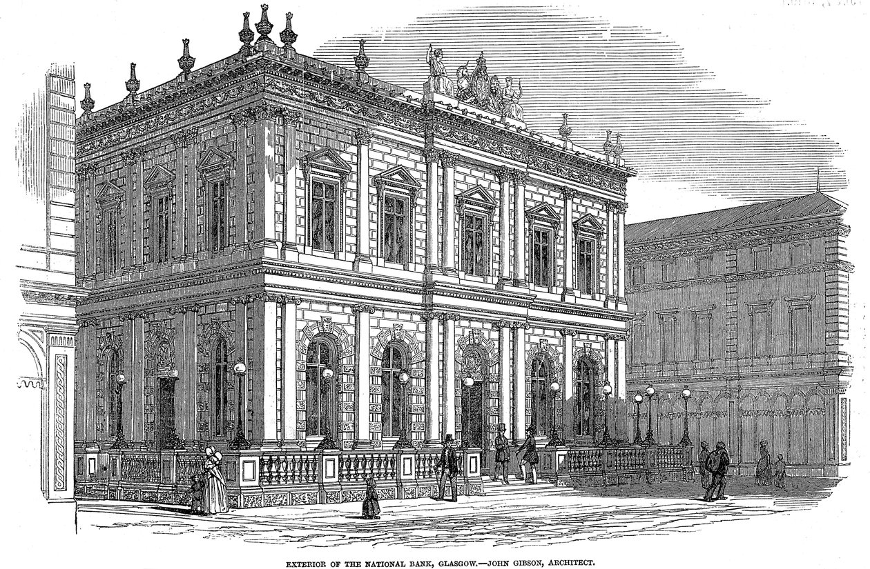 Außenansicht der Nationalbank, Glasgow, Schottland, um 1850 von Unbekannt