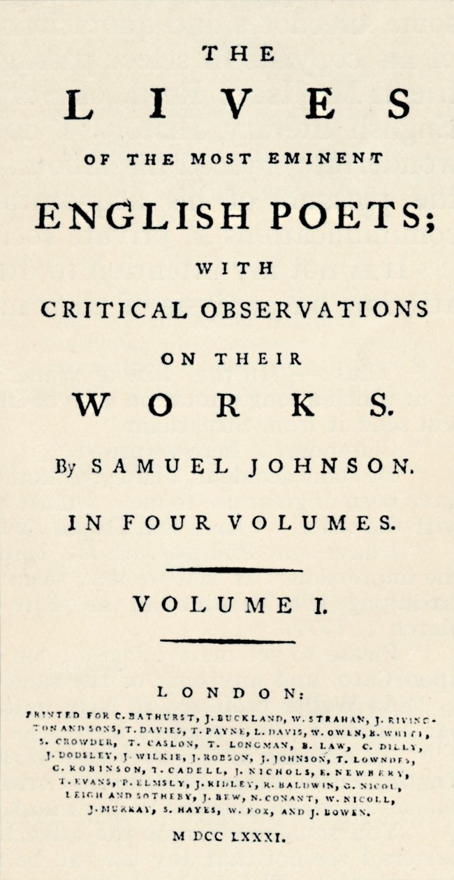 Faksimile-Titelseite reduziert von Johnsons Lives of the Poets - als separat neu aufgelegt von Unbekannt