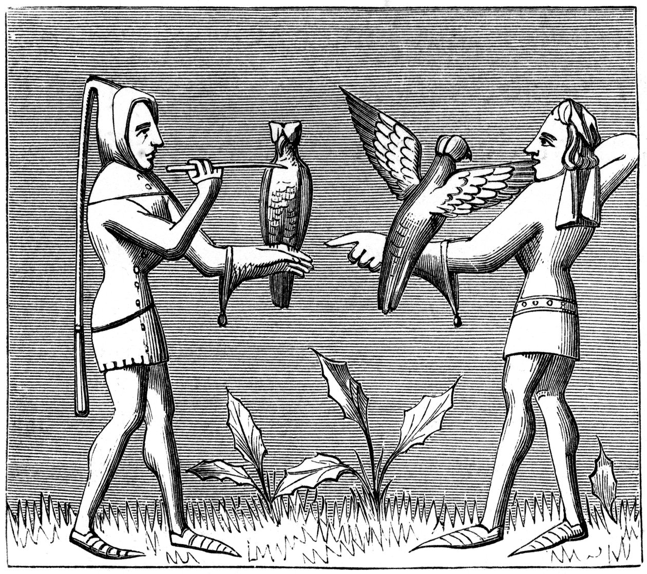 Falkner, die ihre Vögel kleiden, 14. Jahrhundert, 1849 von Unbekannt
