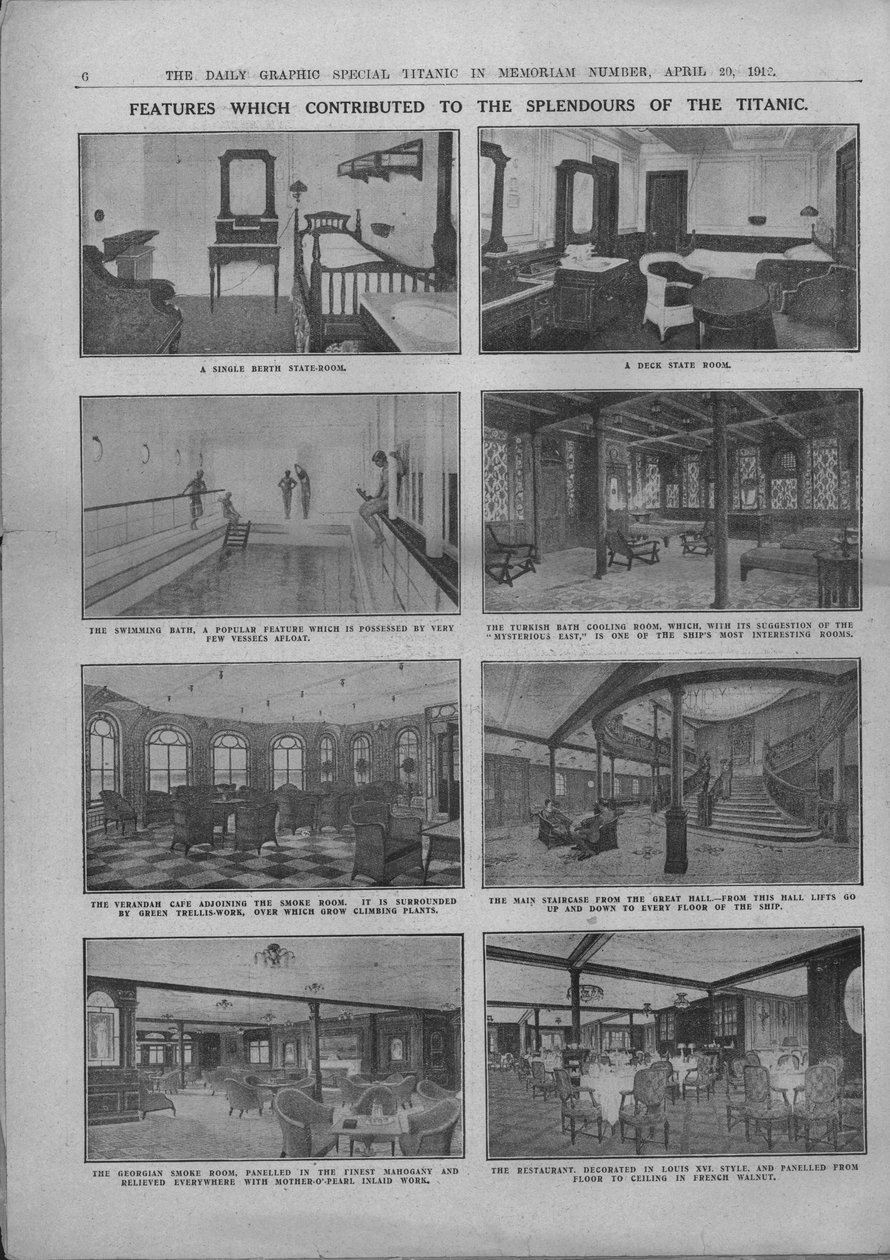 Merkmale, die zum Glanz der Titanic beitrugen, 20. April 1912 von Unbekannt