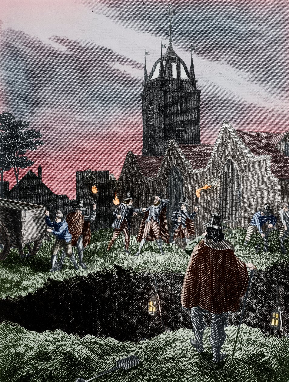 Füllen eines Massengrabs bei Nacht während der Pest in London, um 1665 von Unbekannt