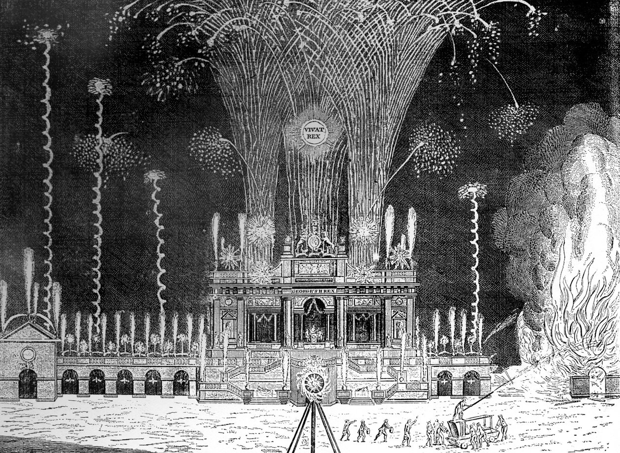 Feuerwerk im Green Park, St. James, 27. April 1749 von Unbekannt