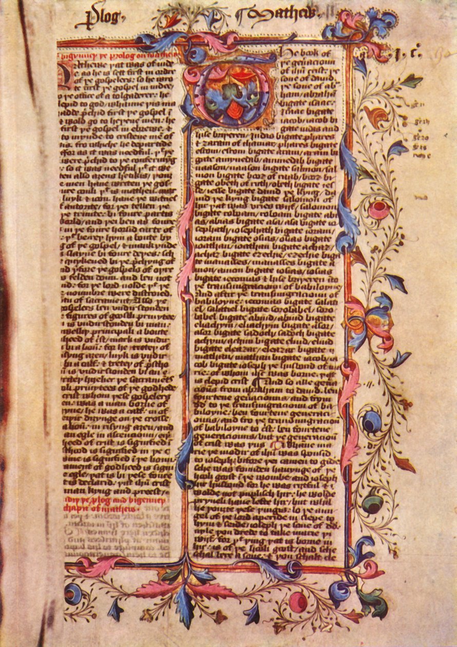 Erste Seite des Matthäus-Evangeliums, 15. Jahrhundert, 1943 von Unbekannt