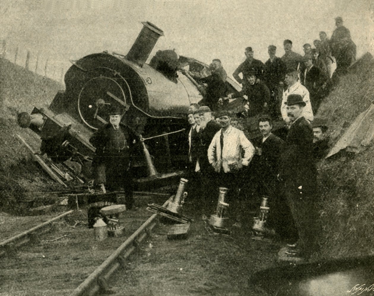 Überschwemmungen gegen Eisenbahnmaschine - Ein Zusammenbruch in der Nähe von St. Erth, 1901 von Unbekannt