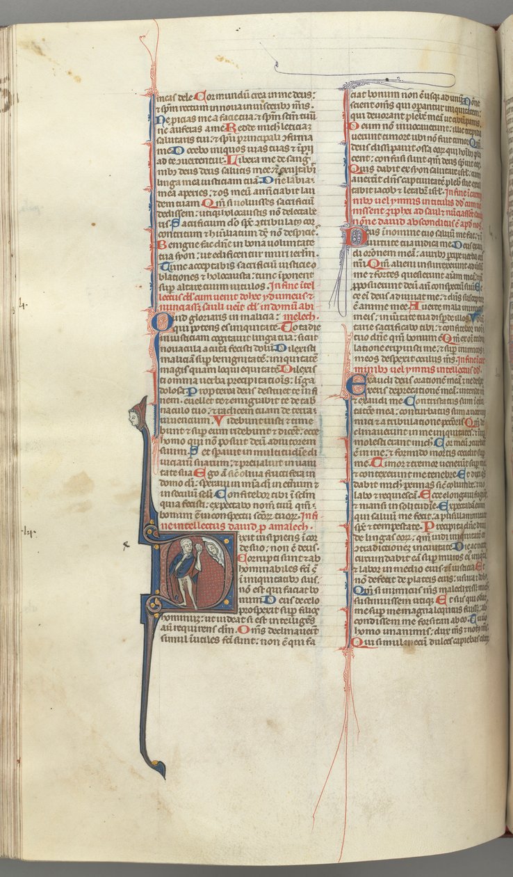 Fol. 222v, Psalm 52, historisierte Initiale D, ein Narr nackt bis auf einen Umhang, hält eine Blase..., ca. 1 von Unbekannt