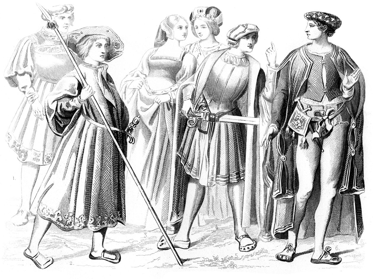 Französische Adlige und Frauen, ein Yeoman der Garde und ein Gentleman, 15. Jahrhundert, 1849 von Unbekannt