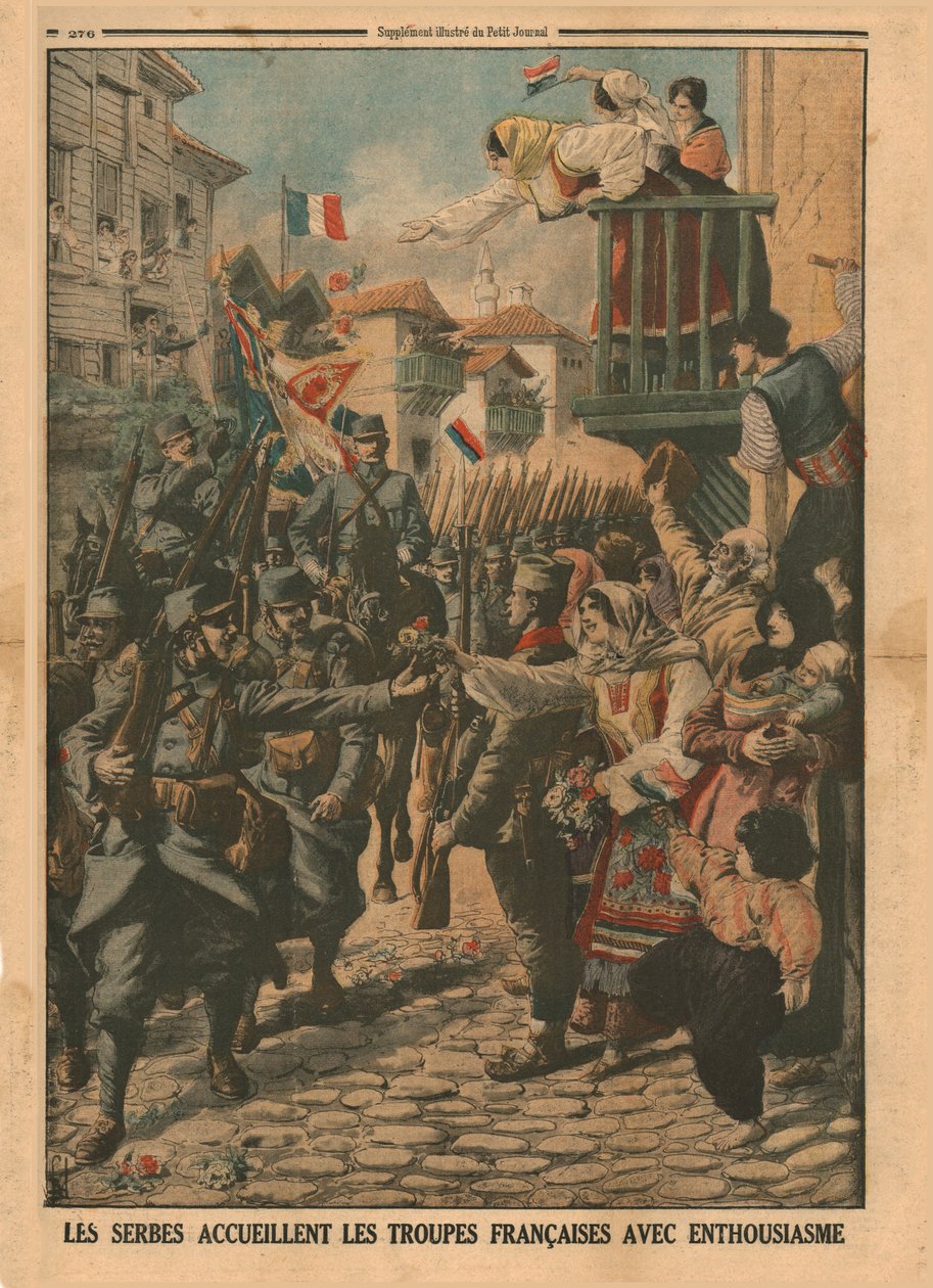 Französische Truppen werden von den Serben begeistert empfangen, 1915 von Unbekannt