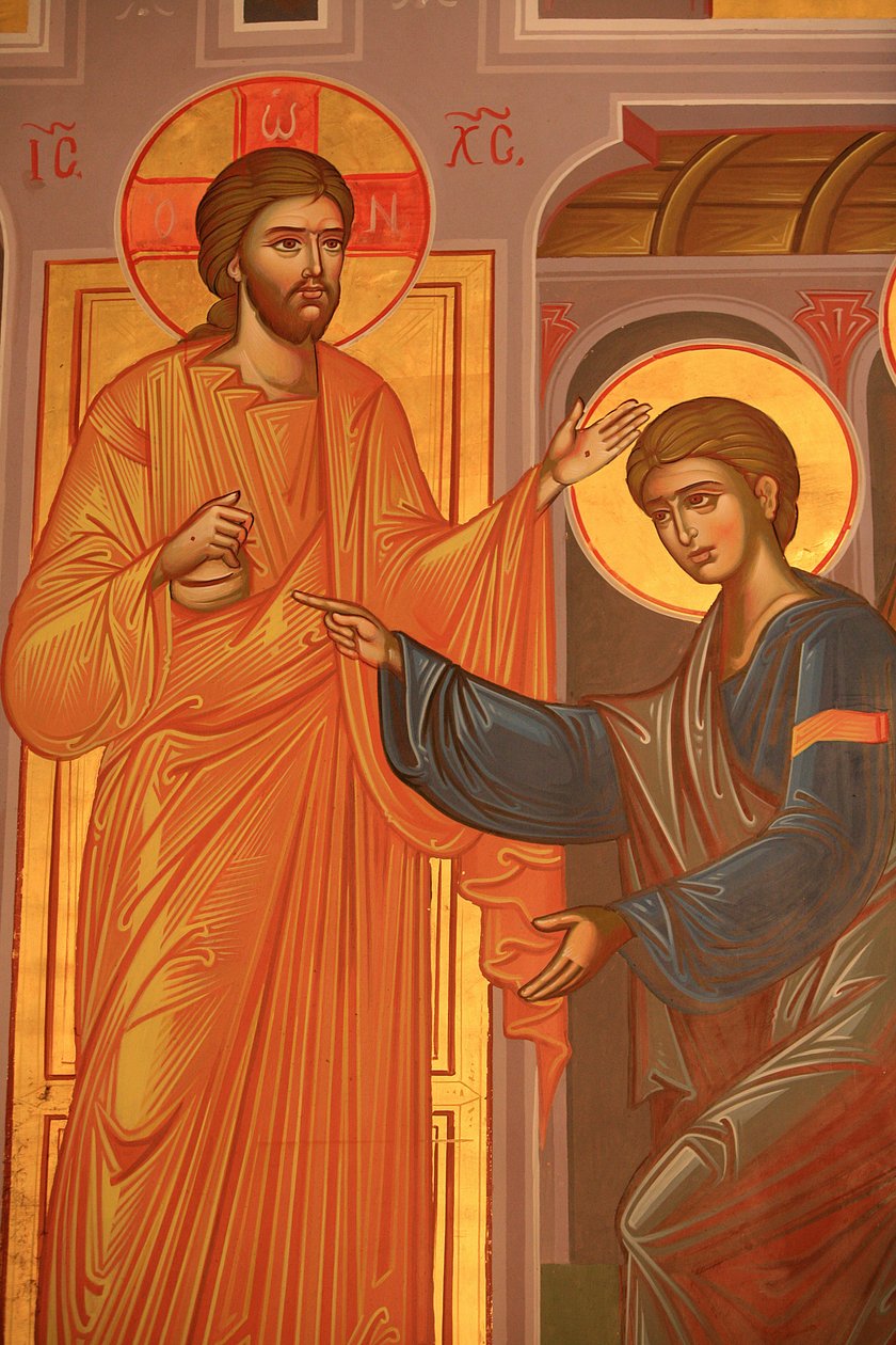 Griechisch-orthodoxe Ikone, die Christus zeigt, wie er seine Wunden zeigt, Thessaloniki, Griechenland von Unbekannt