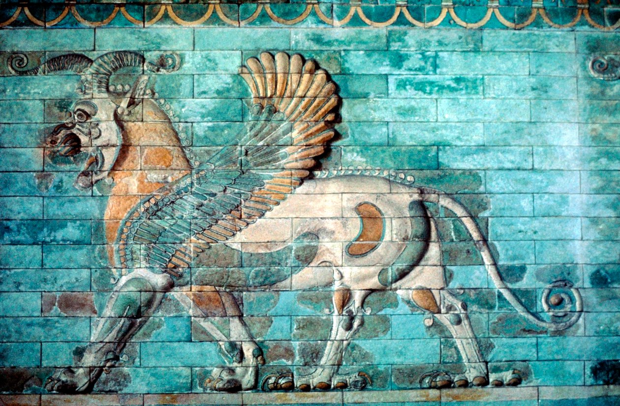 Greif-Löwen-Relief in glasiertem Ziegel, Achämenidenzeit, Altpersien, 530-330 v. Chr. von Unbekannt