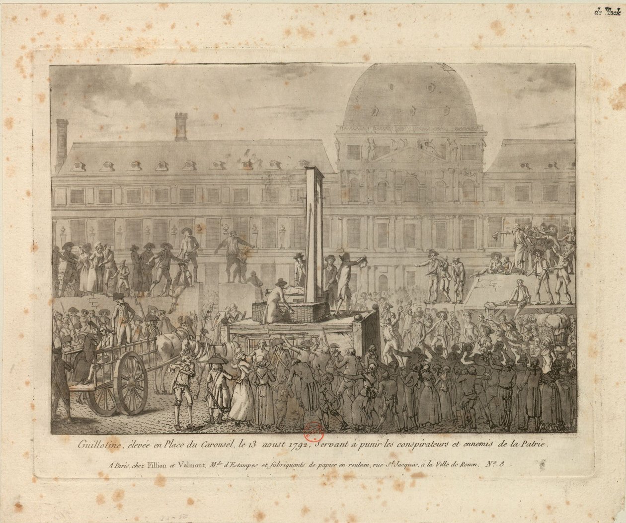 Guillotine errichtet auf dem Platz du Carrousel, am 13. August 1792 von Unbekannt