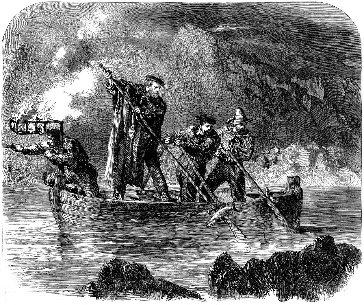 Giuseppe Garibaldi beim Fischen in der Nacht vor Caprera, 1860-61 von Unbekannt