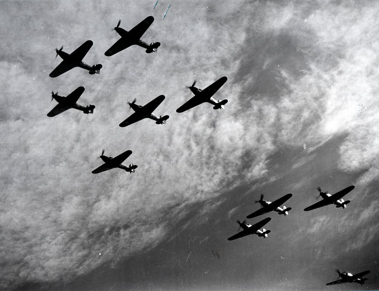 Hawker Hurricanes fliegen in Formation, Schlacht um England, Zweiter Weltkrieg, 1940 von Unbekannt