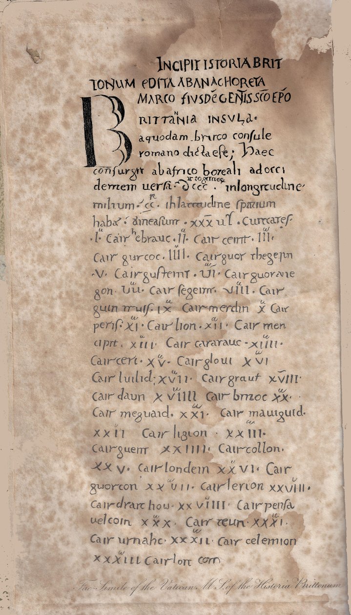 Historia Brittonum von Nennius. Erste Seite des Manuskripts, 11. Jahrhundert von Unbekannt
