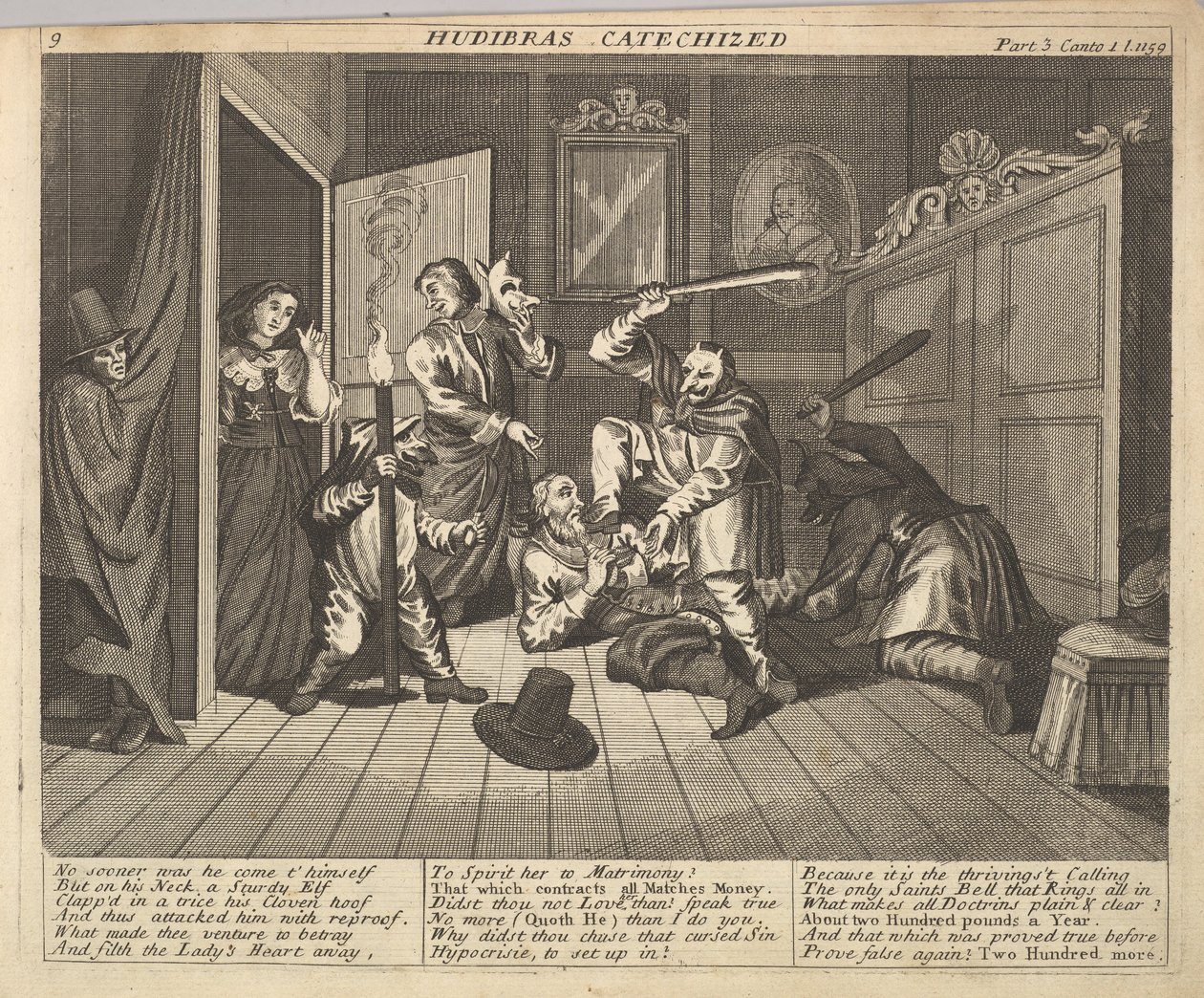 Hudibras katechisiert Tafel 9: Illustrationen zu Samuel Butlers Hudibras, 1725-30 von Unbekannt
