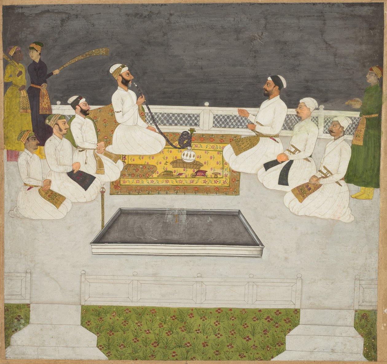 Husain Ali Khan unterhält seine Brüder, die Sayyid-Brüder, ca. 1712-19 von Unbekannt