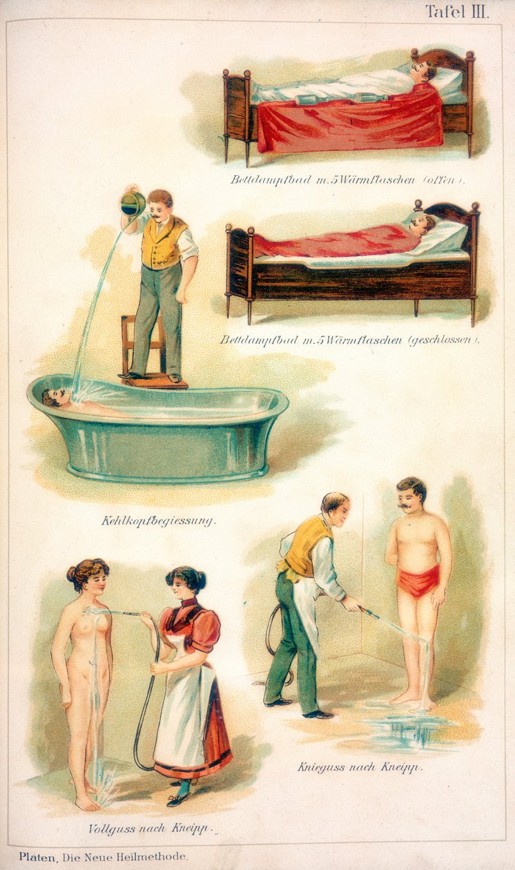 Hydrotherapie-Behandlungen, um 1902 von Unbekannt