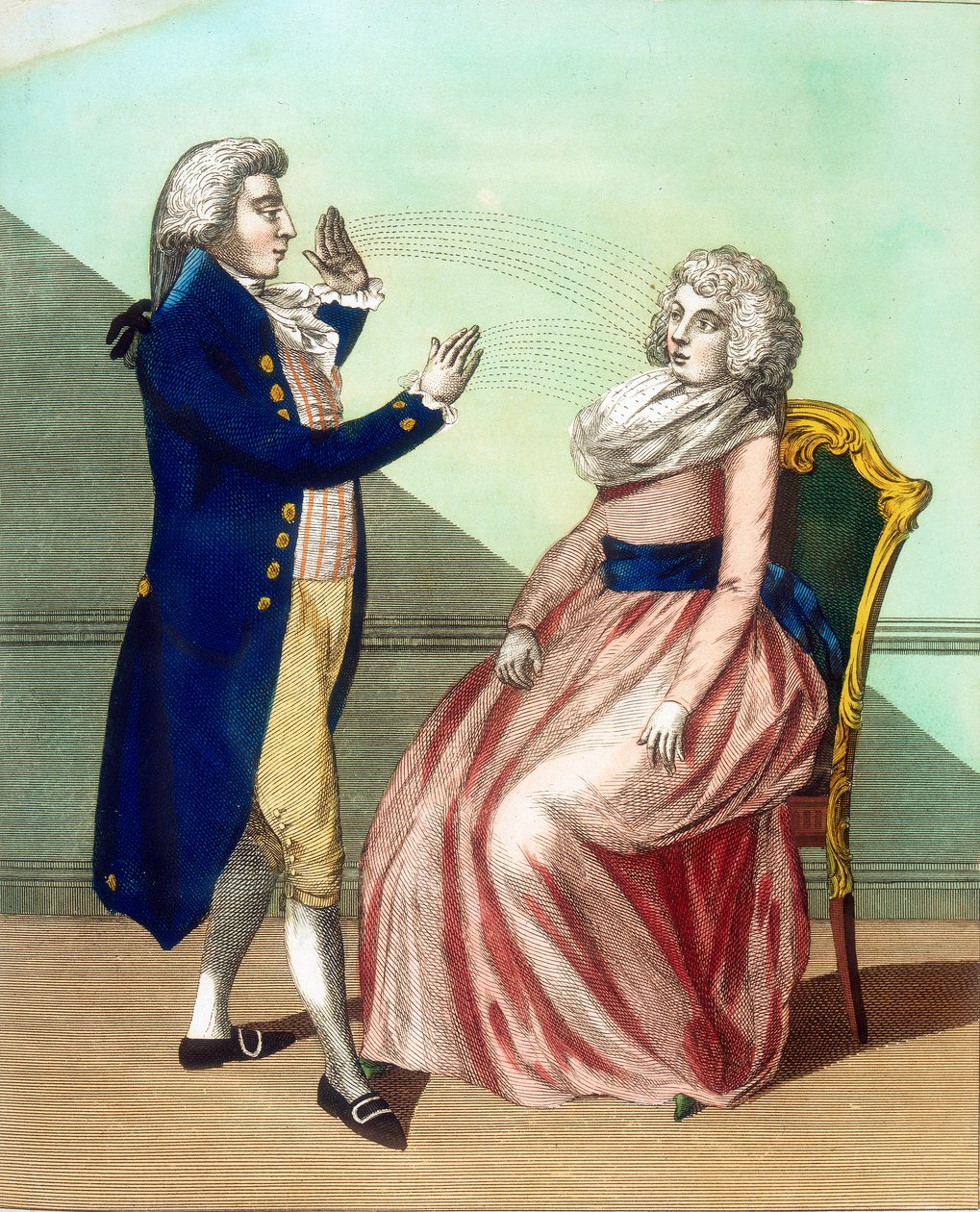 Hypnotiseur hypnotisiert einen Patienten, um 1795 von Unbekannt