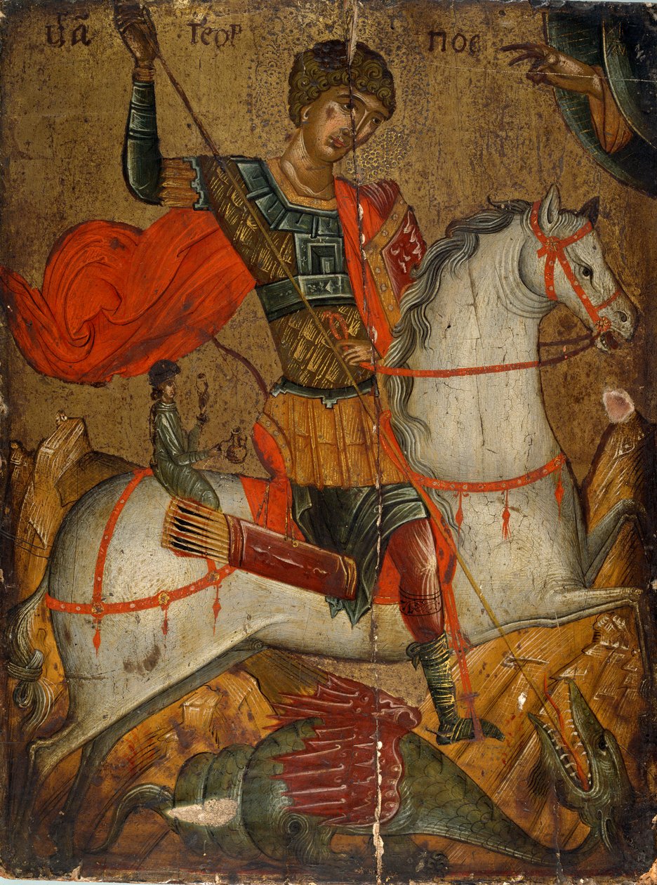 Ikone des Heiligen Georg, der den Drachen tötet, 15.-16. Jahrhundert von Unbekannt