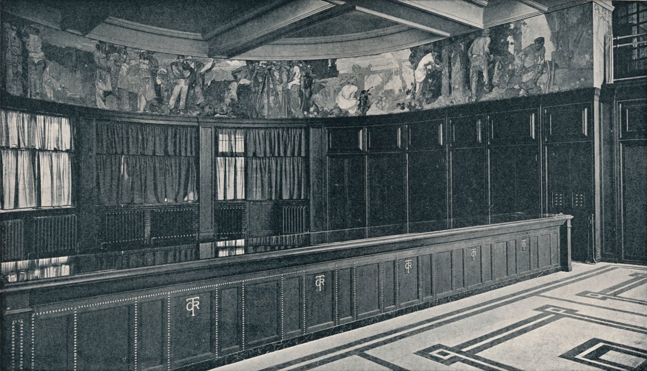 Innenraum der neuen Londoner Büros der Grand Trunk Railways mit Tempera-Fries von Frank Brangwyn von Unbekannt
